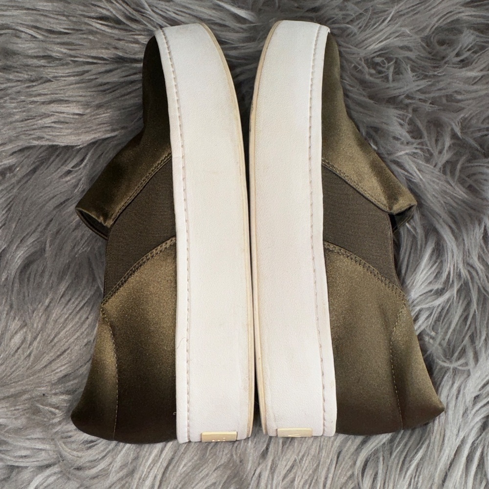 Vince Warren Italian Satin Platform Slip On Sneakers Antique Olive Size 7 - Picture 5 of 10